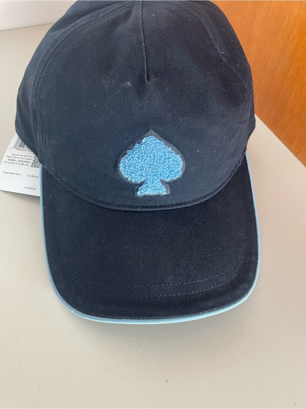 kate spade Navy Baseball Cap with Light Blue Spade Accent